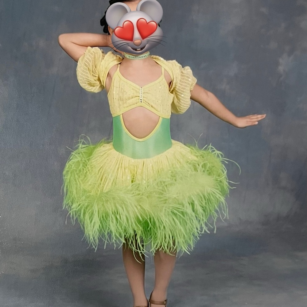 Yellow and Green Feathered Dance Costume